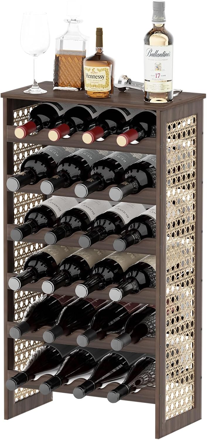 24 Bottle Pine Rattan Freestanding Wine Rack