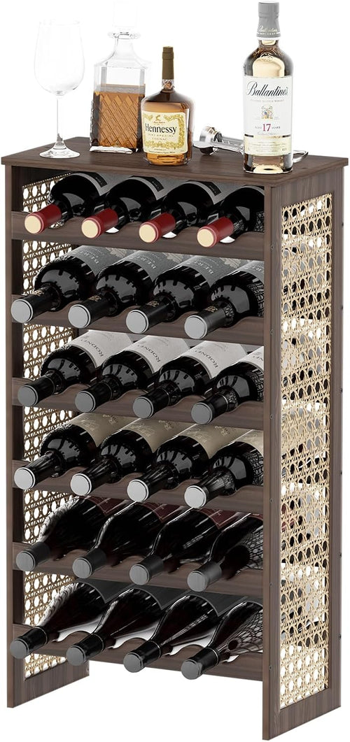 24 Bottle Pine Rattan Freestanding Wine Rack