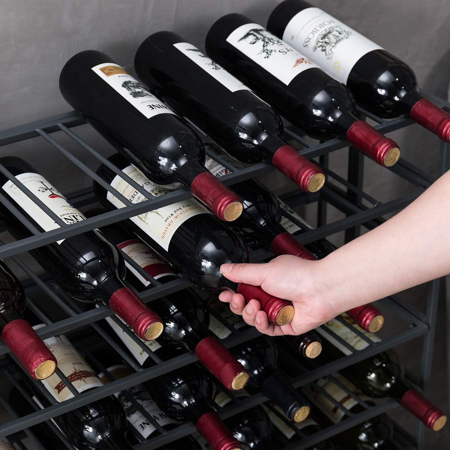 Gray Metal 54 Bottle Freestanding Wine Rack