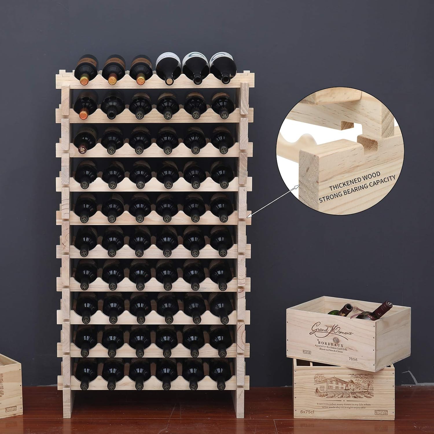 Natural Wood 60 Bottle Stackable Wine Rack