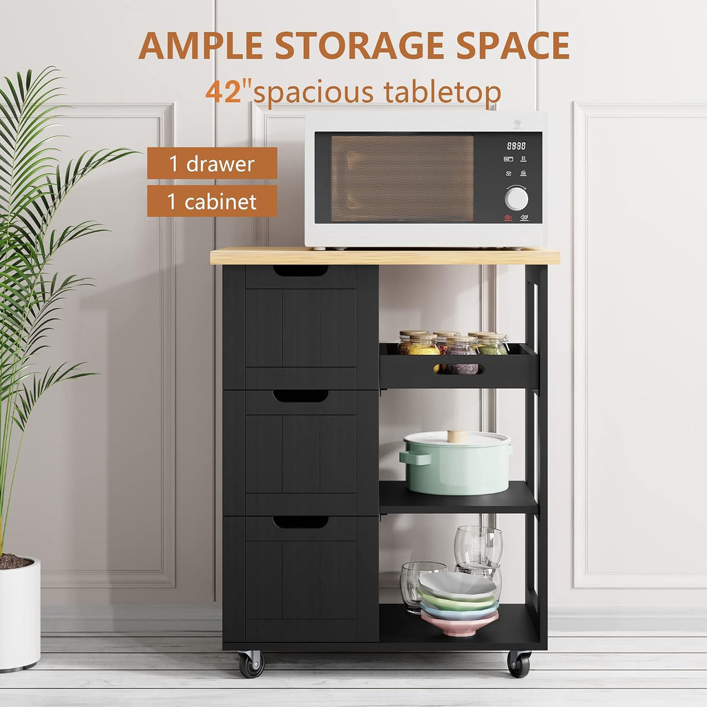 Wood Top Rolling Kitchen Island Storage Cart