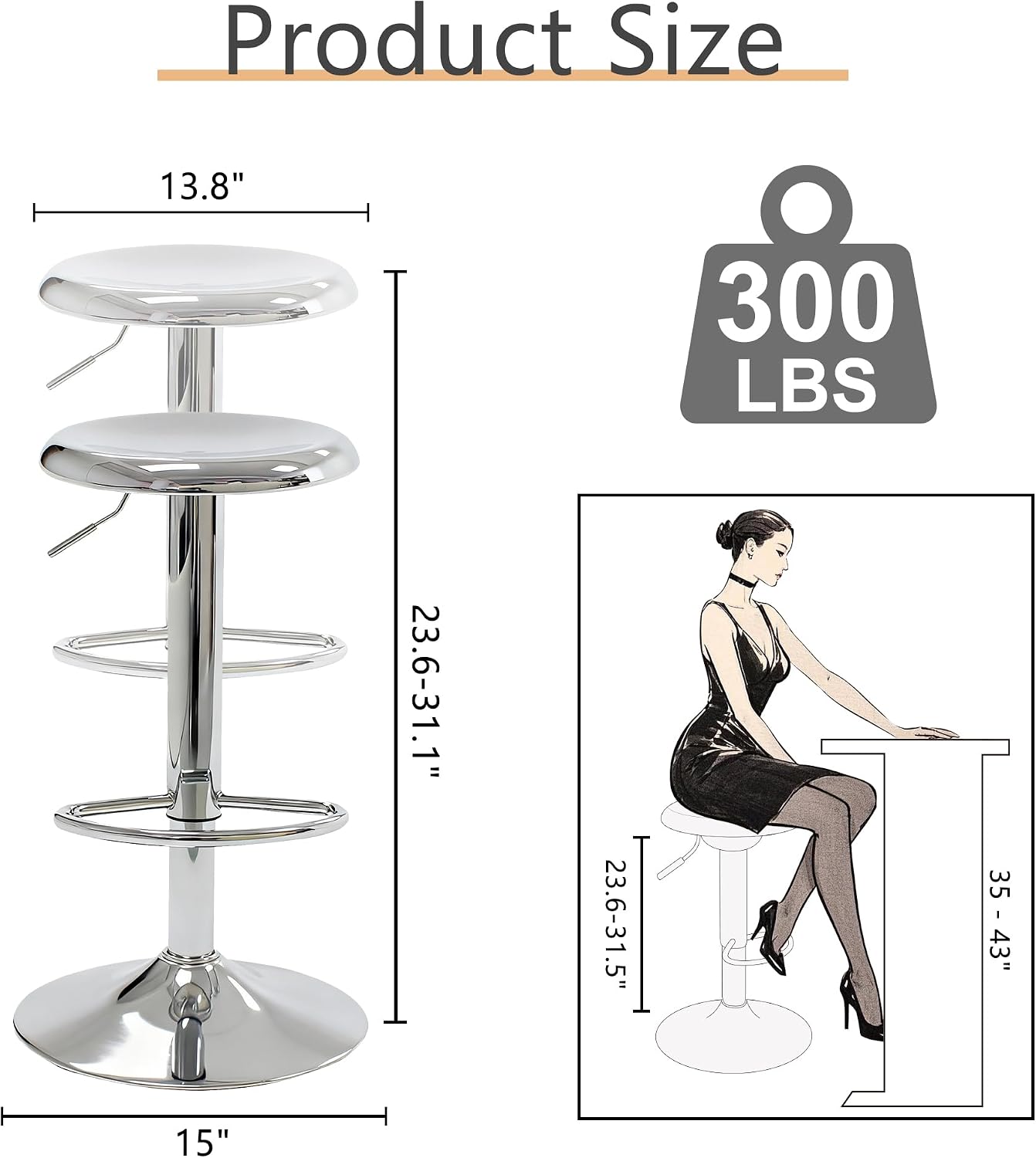 Chrome Adjustable Swivel Backless Bar Stools Set of 2