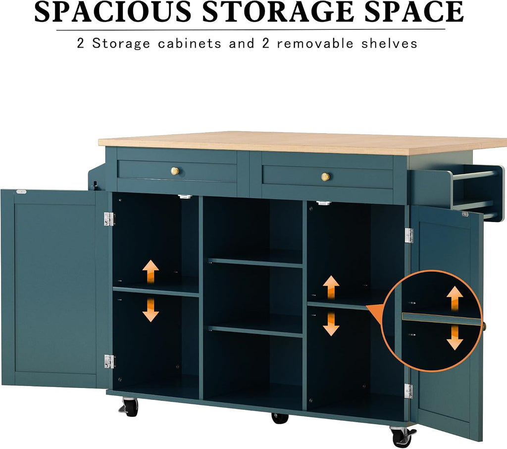 Dark Green Rolling Barn Door Kitchen Island Cart