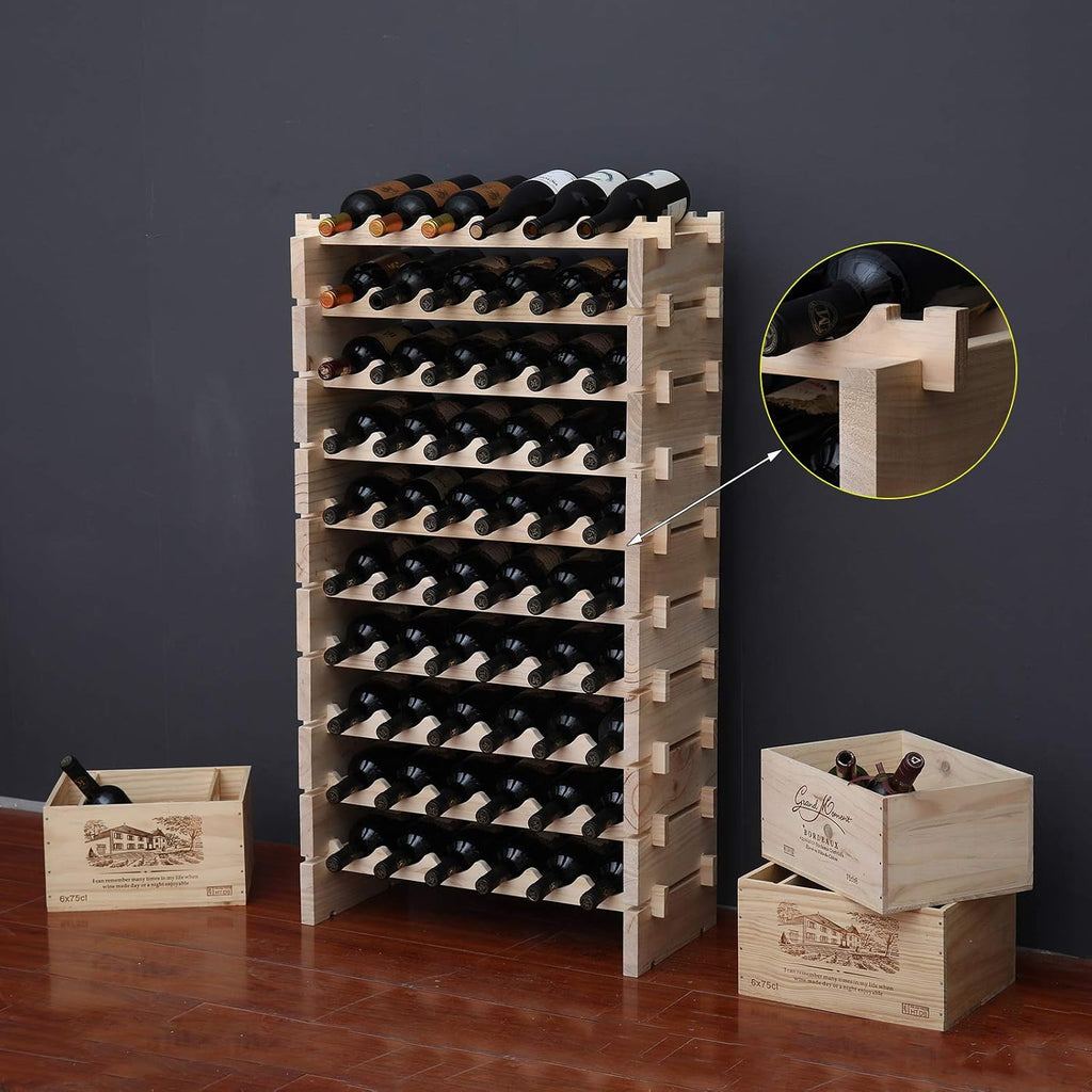 Natural Wood 60 Bottle Stackable Wine Rack