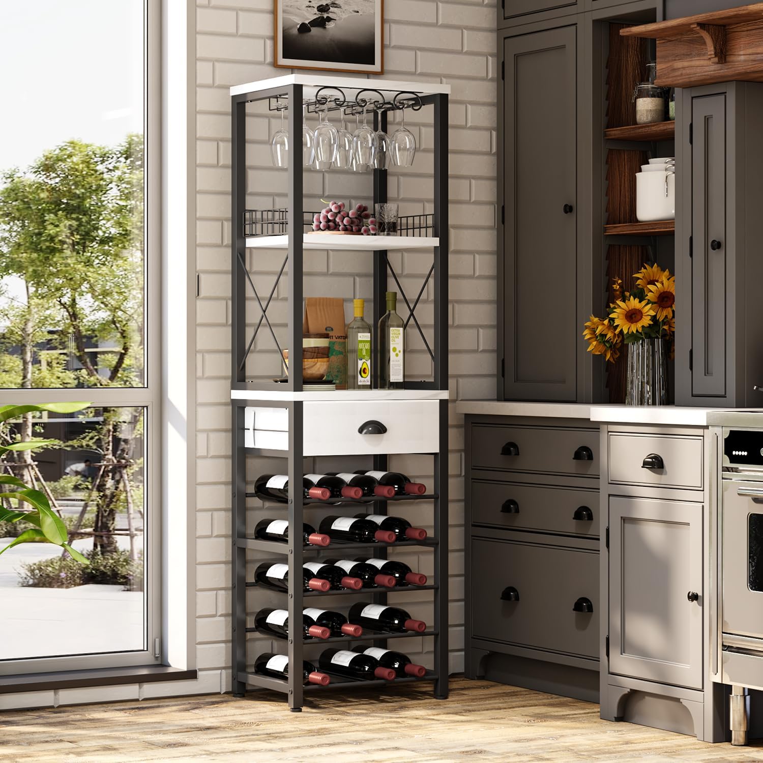 4-Tier Freestanding Wine Liquor Bar Cabinet