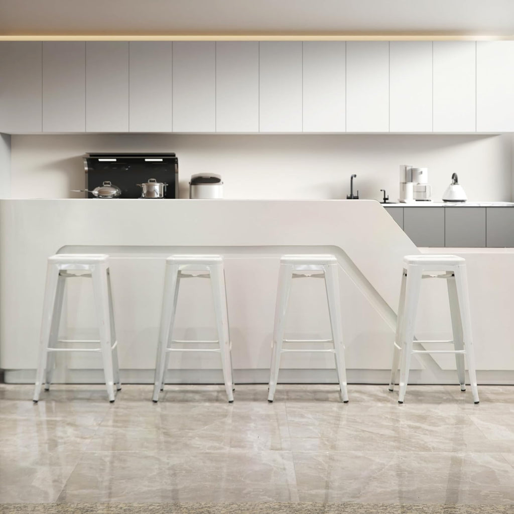 30" White Stackable Backless Metal Bar Stool
