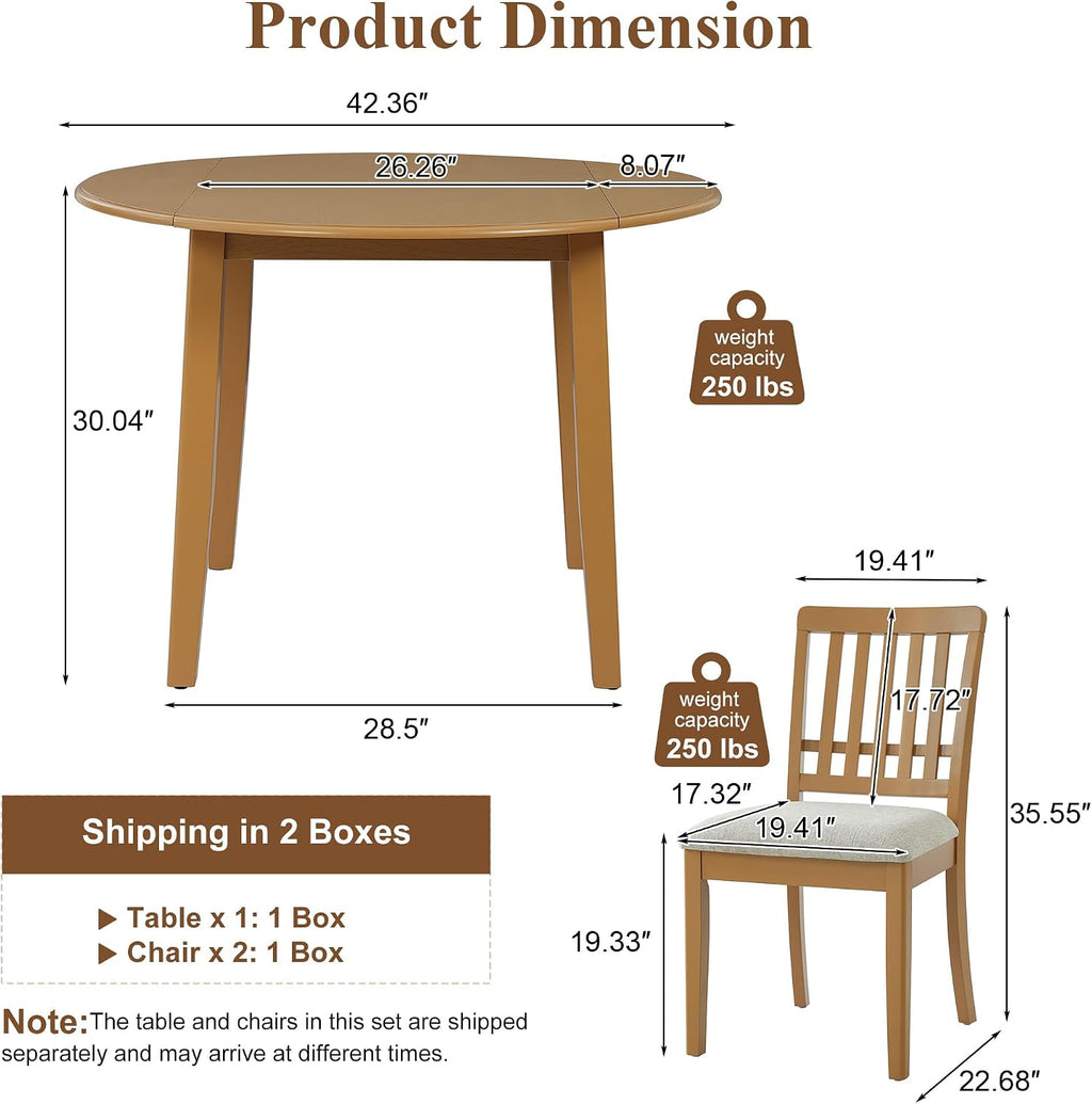 Light Brown 3pc Drop Leaf Dining Set