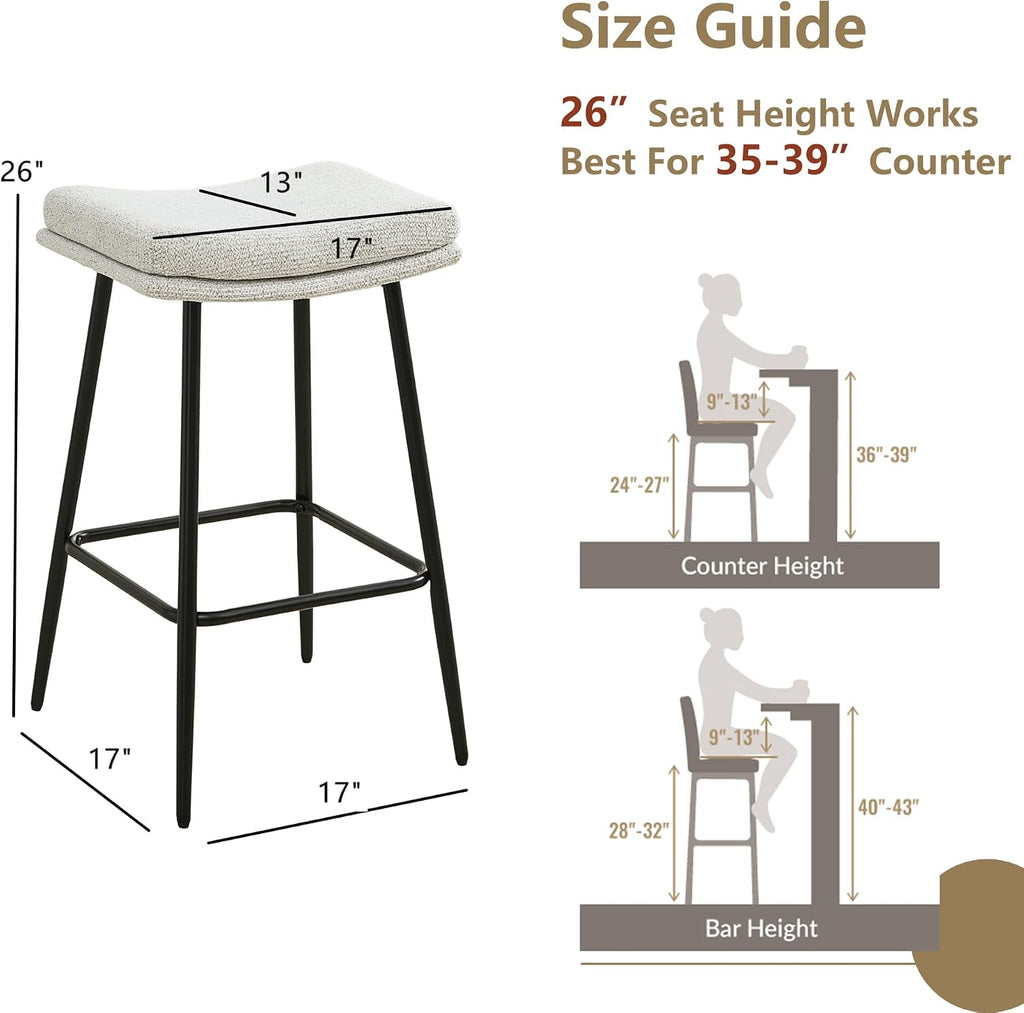 26" White Boucle Saddle Bar Stools Set of 3