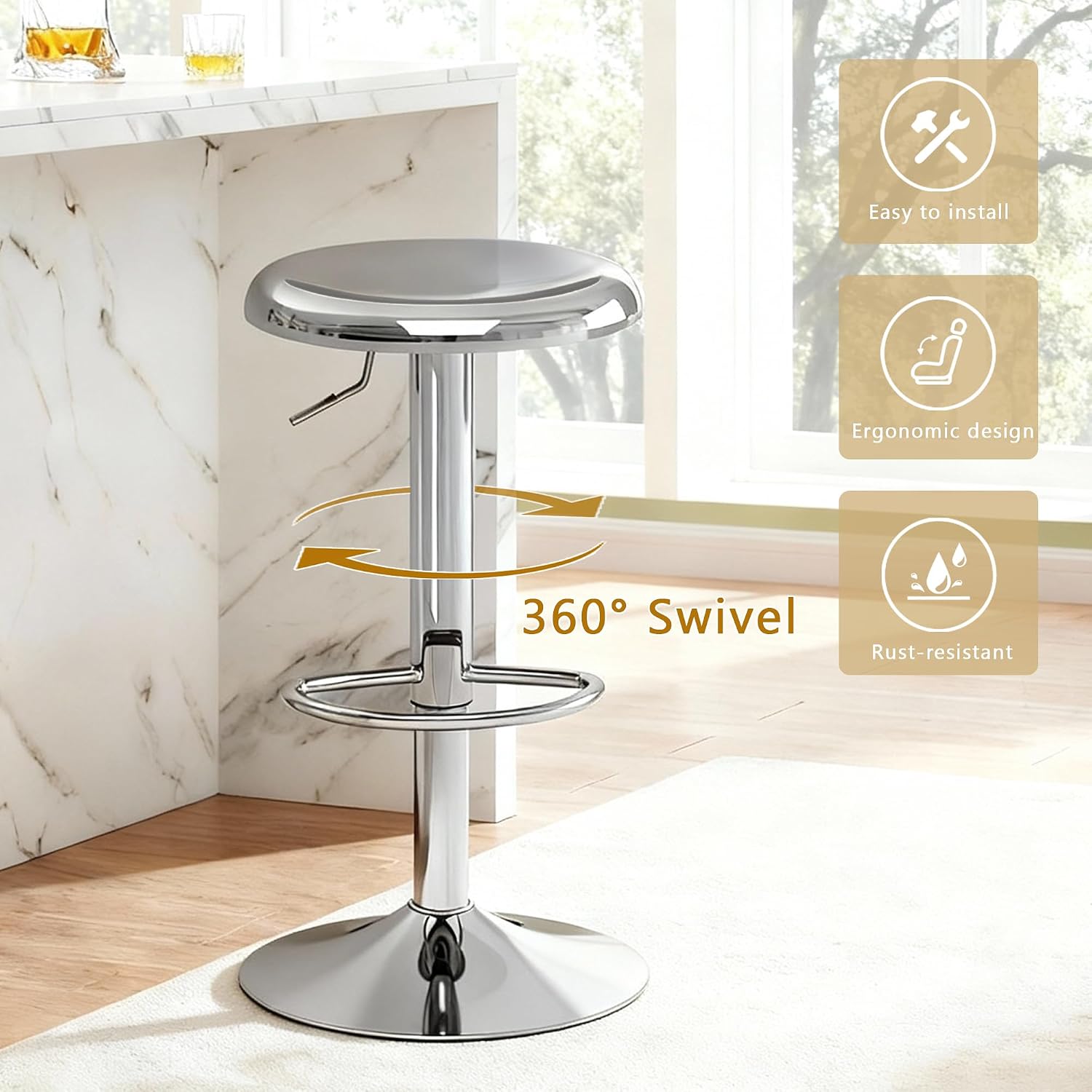 Chrome Adjustable Swivel Backless Bar Stools Set of 2