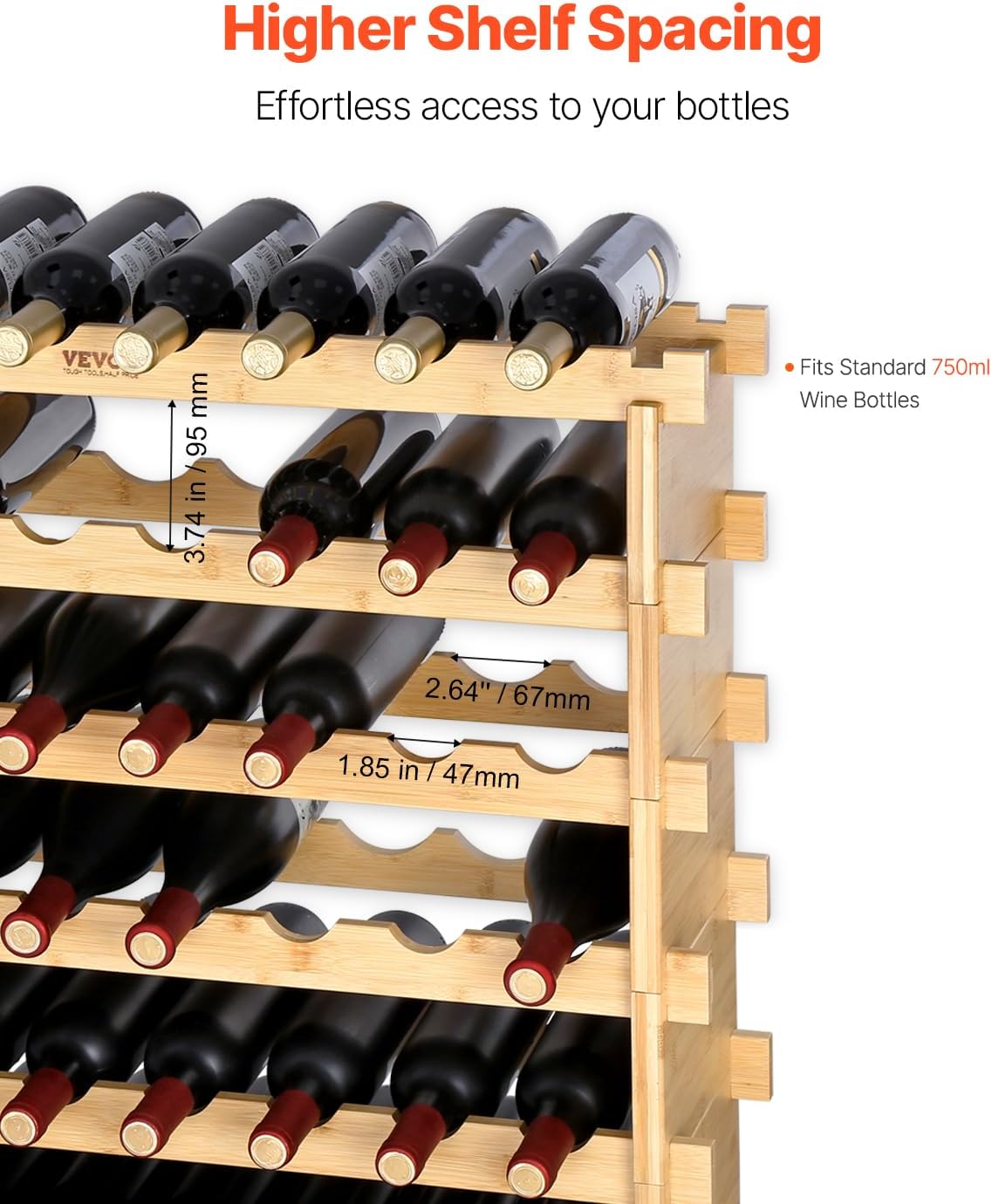 Natural Bamboo 48 Bottle Stackable Wine Rack