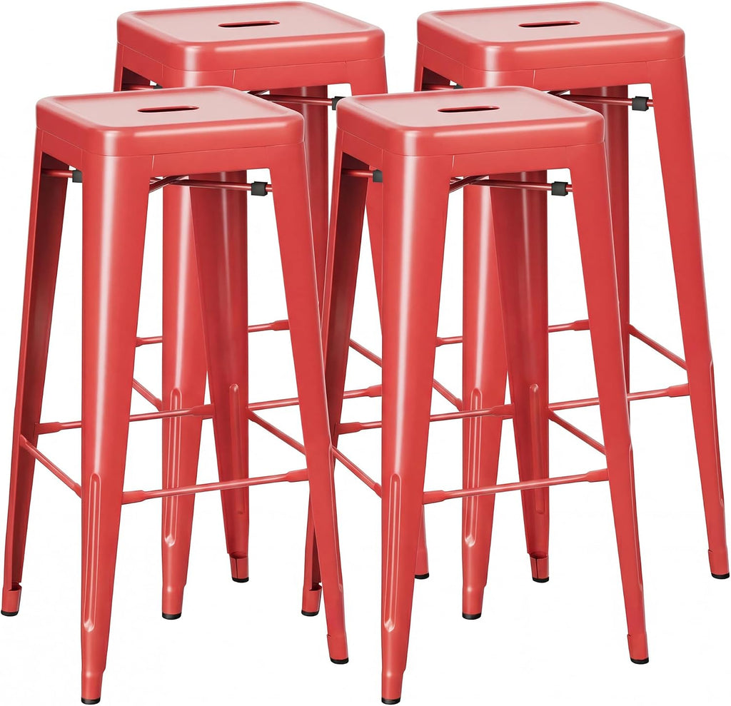 30" Red Stackable Backless Metal Bar Stools Set of 4