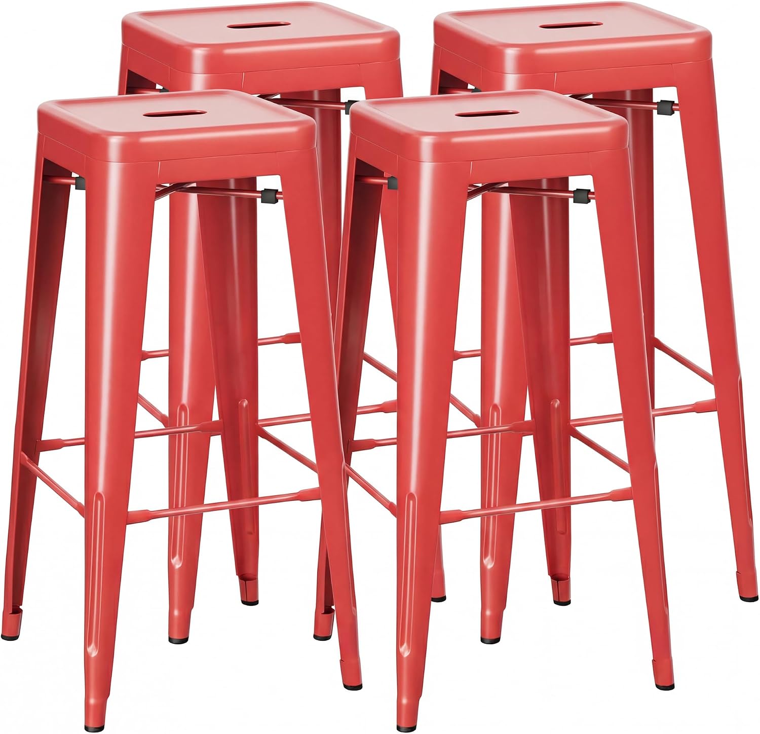 30" Red Stackable Backless Metal Bar Stools Set of 4