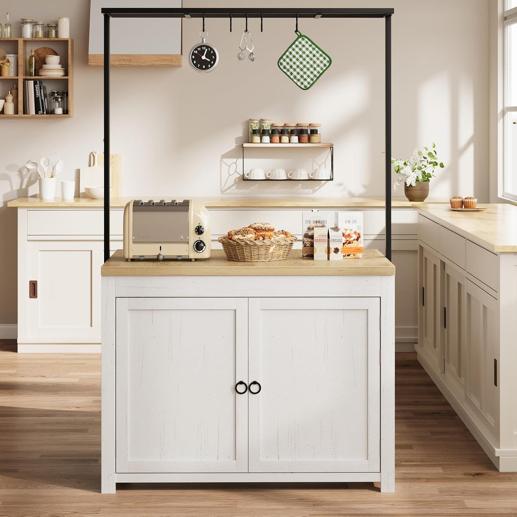 42" White Natural Heavy Duty Kitchen Island Cart