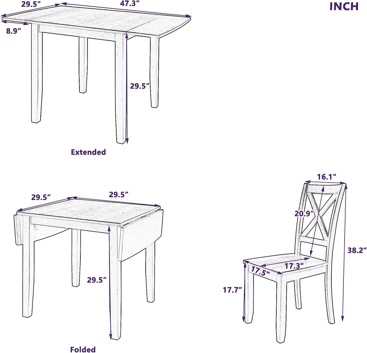 Brown 3pc X-Back Dining Set