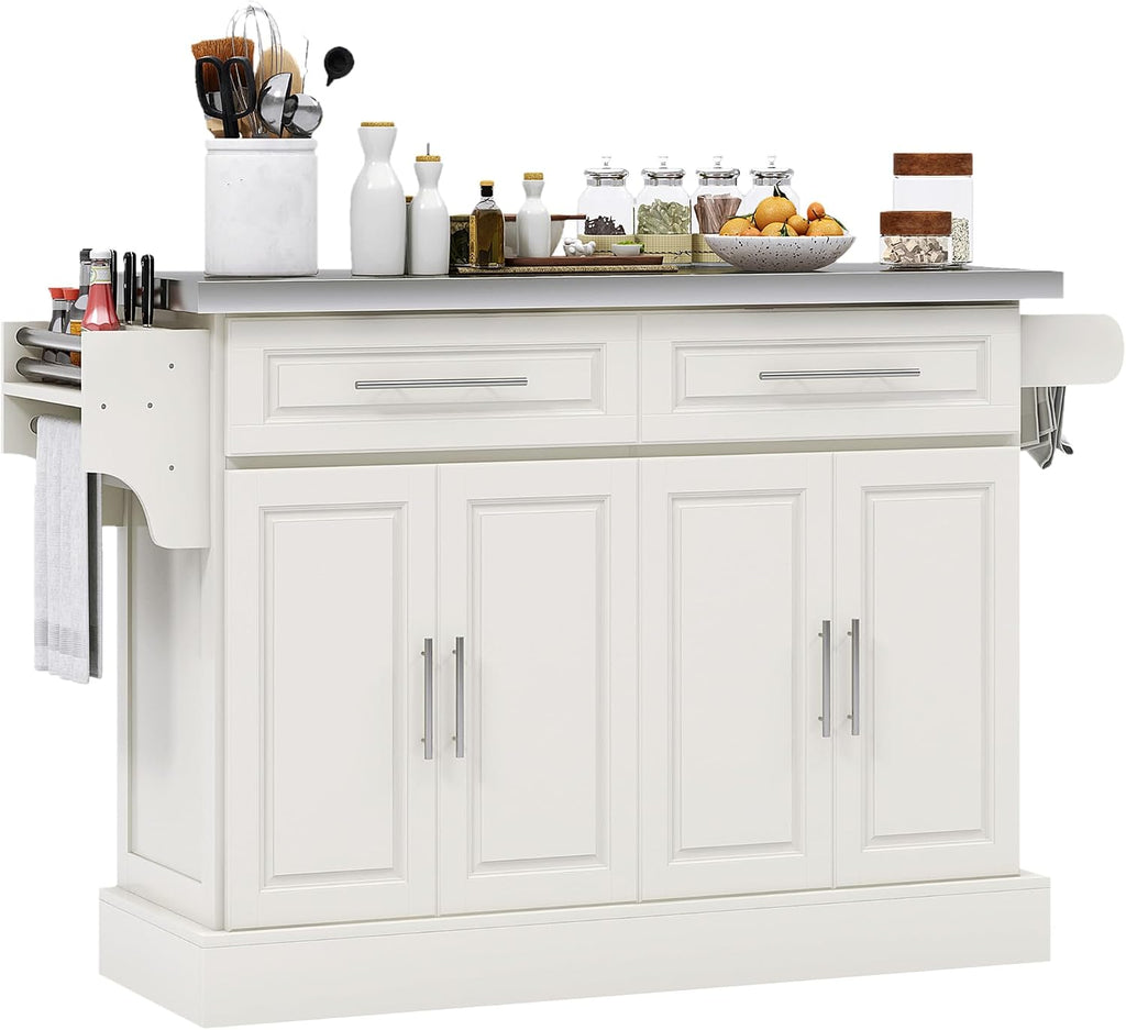47" Cream Stainless Steel Rolling Kitchen Island Cart