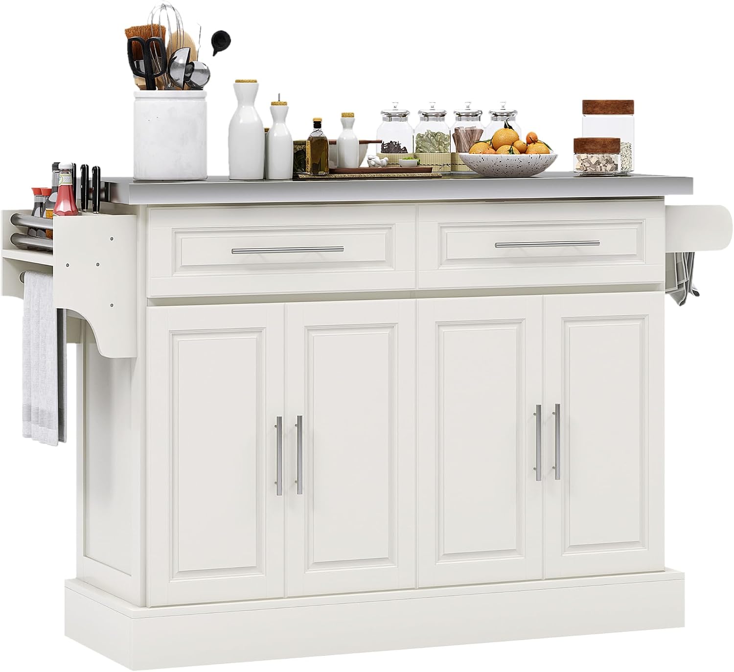 47" Cream Stainless Steel Rolling Kitchen Island Cart