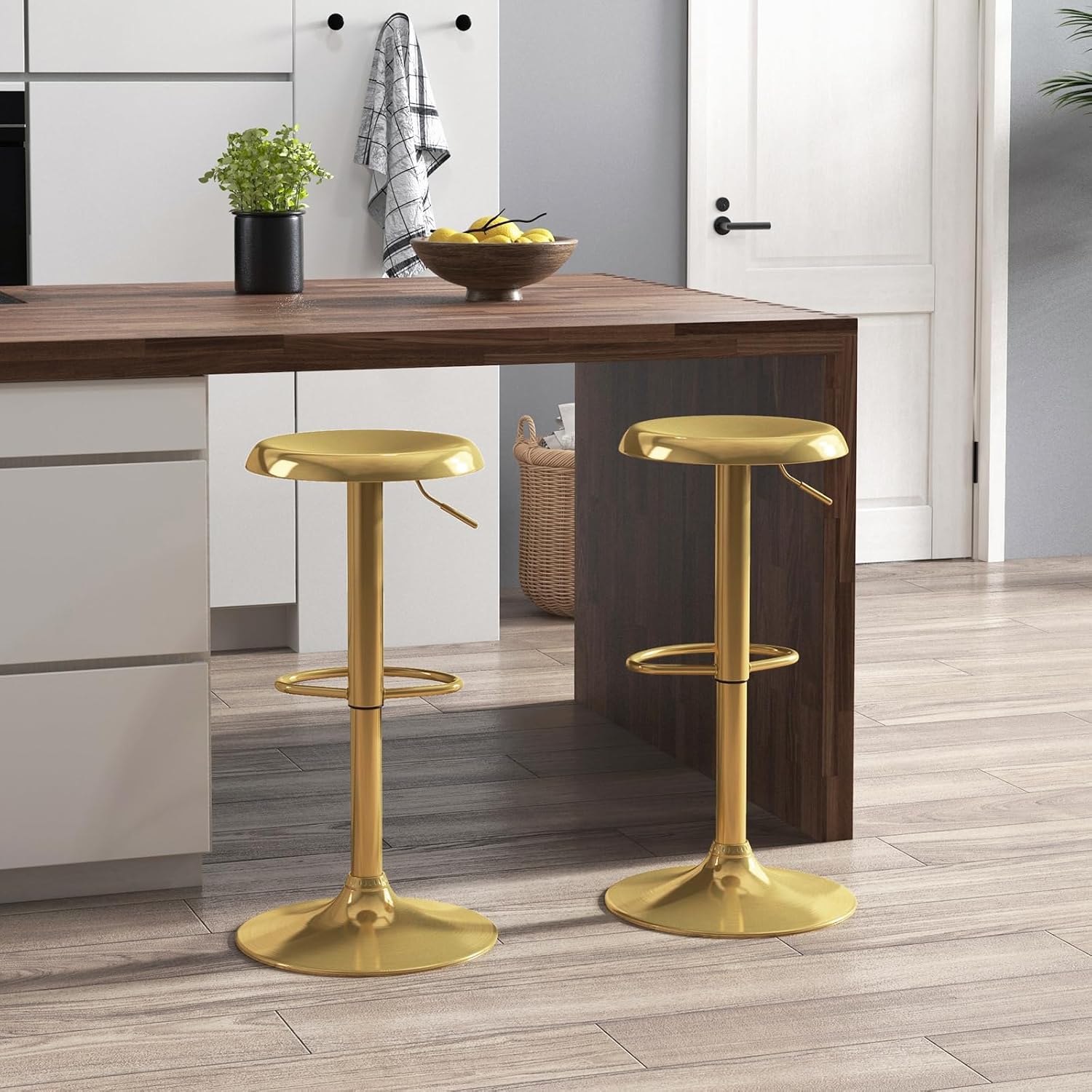 Gold Adjustable Swivel Round Bar Stools Set of 2