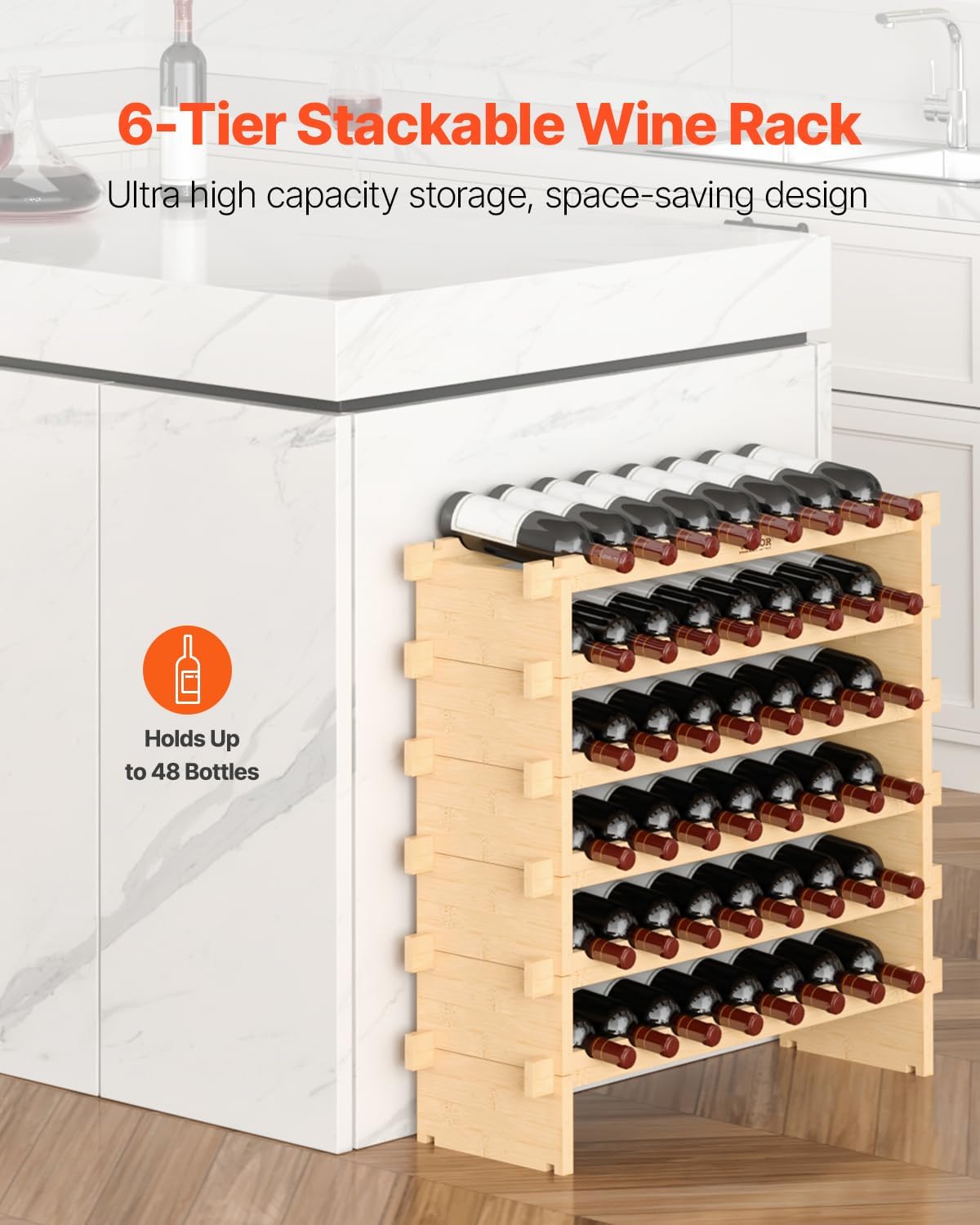 Natural Bamboo 48 Bottle Stackable Wine Rack