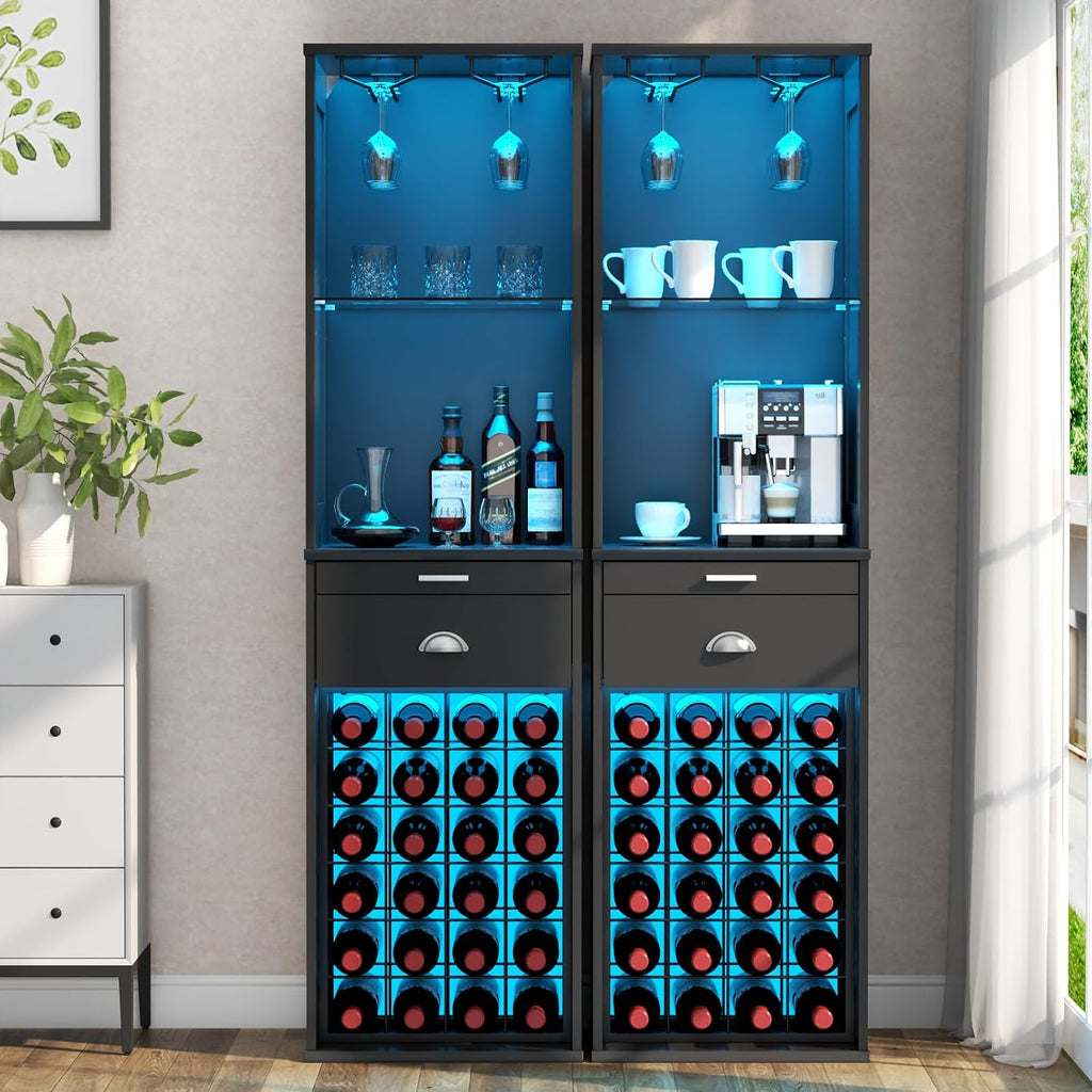 65" Black LED Wine Coffee Bar Cabinet