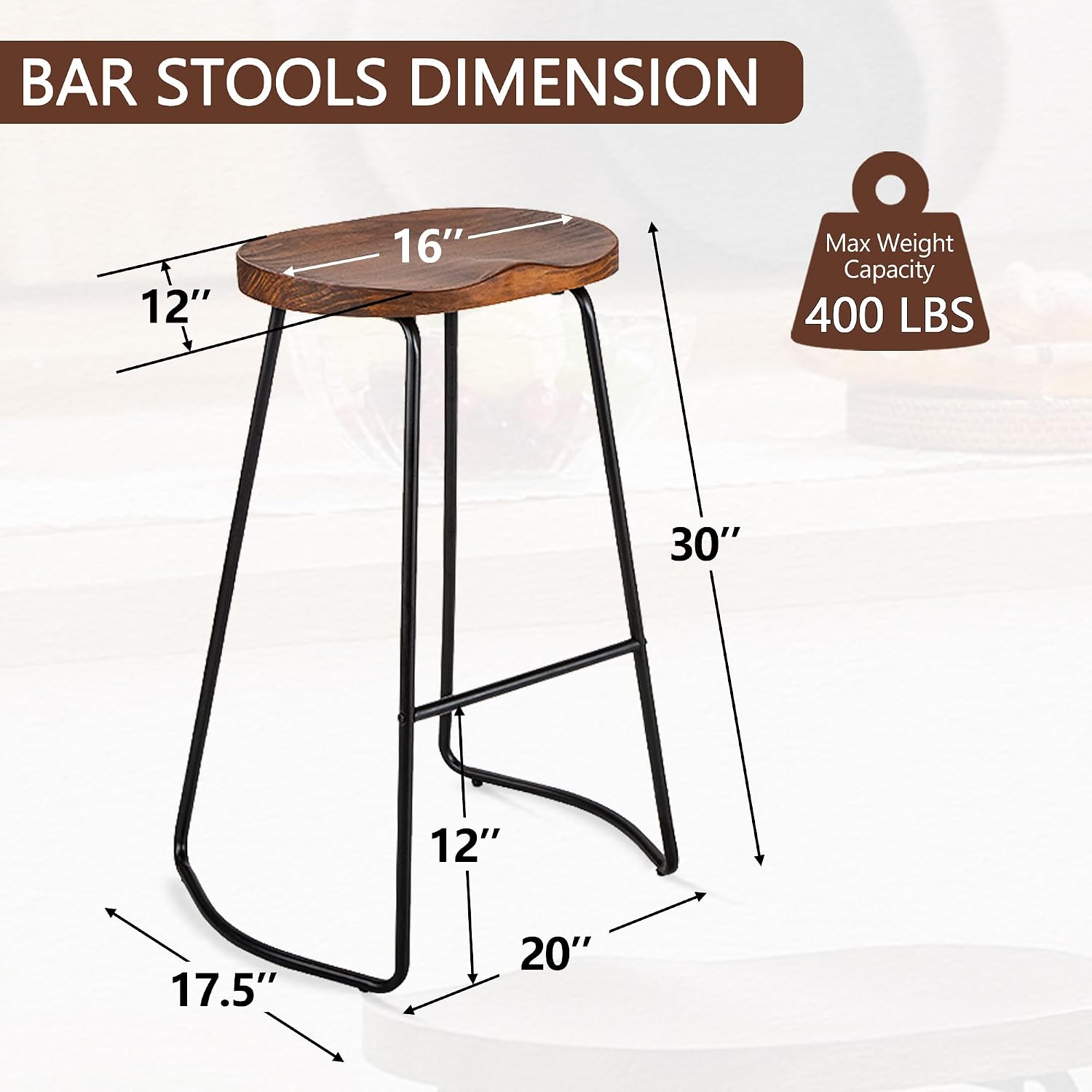 30" Walnut Saddle Seat Metal Leg Bar Stools Set of 4