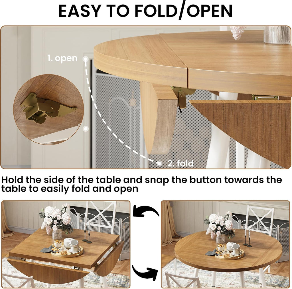 Natural Wood Extendable Round Dining Set