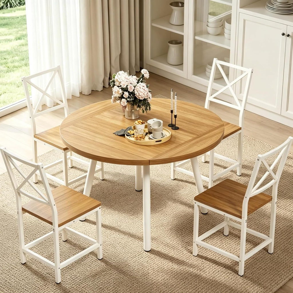 Natural Wood Extendable Round Dining Set