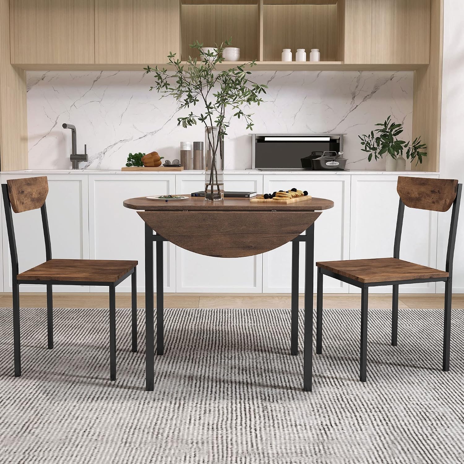 Rustic Brown 3pc Foldable Dining Set