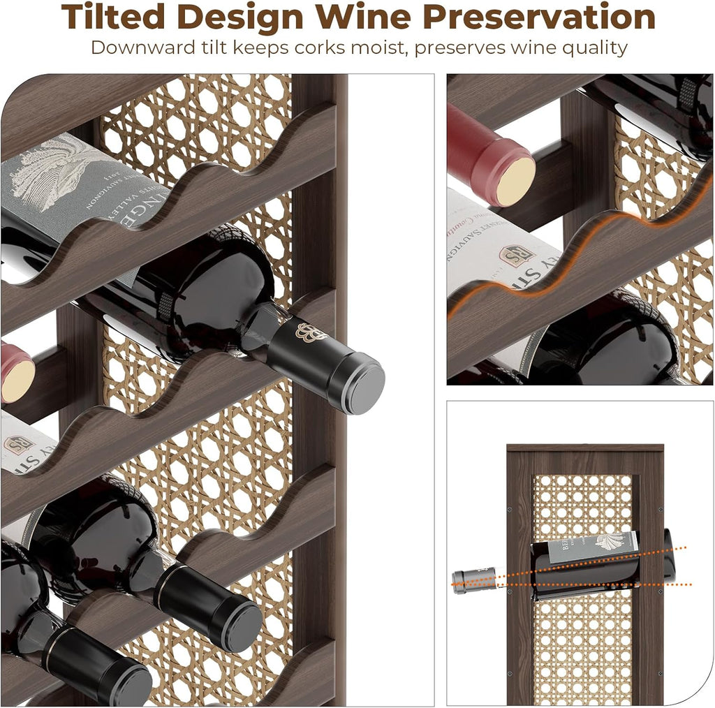 24 Bottle Pine Rattan Freestanding Wine Rack