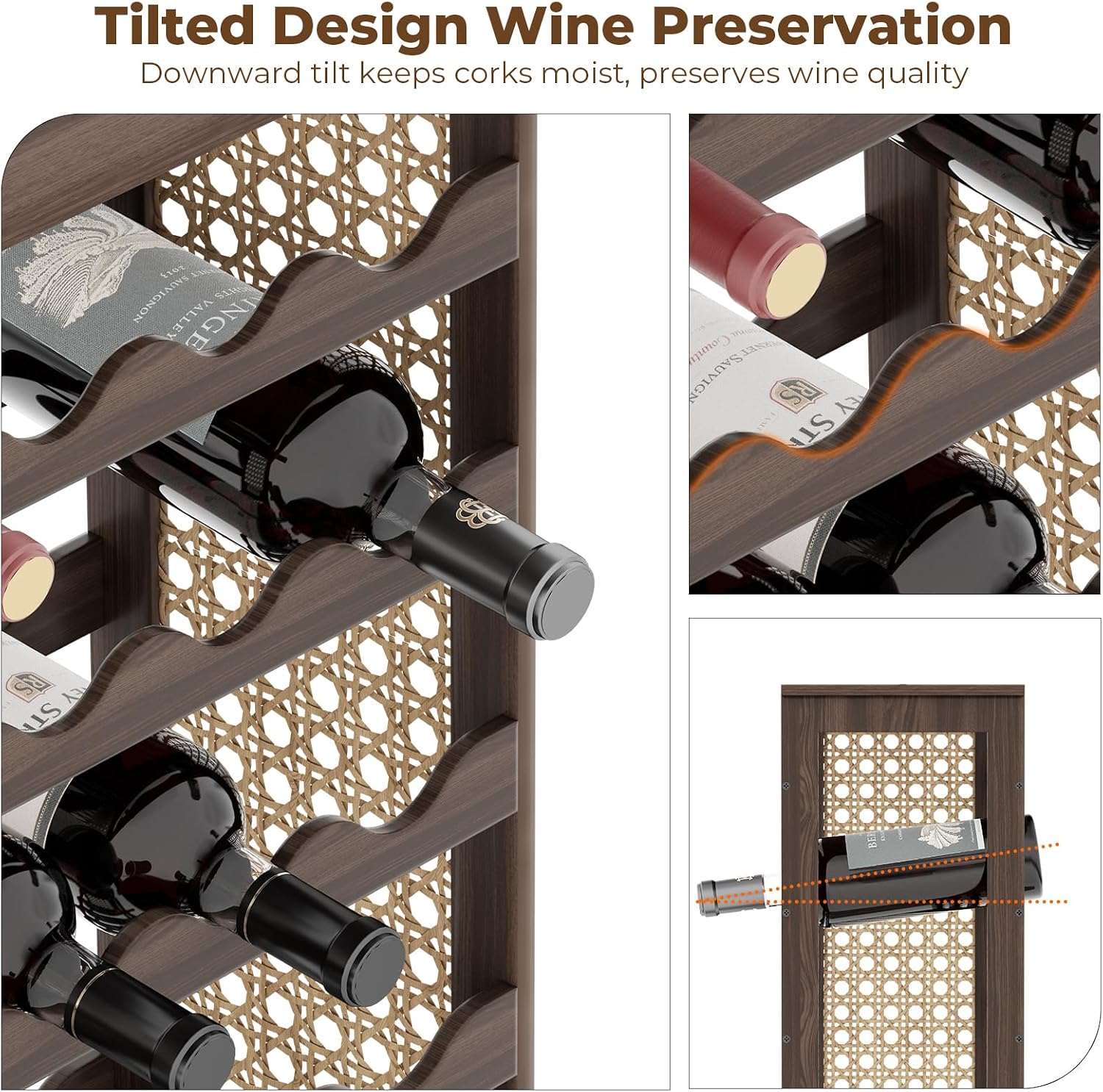 24 Bottle Pine Rattan Freestanding Wine Rack
