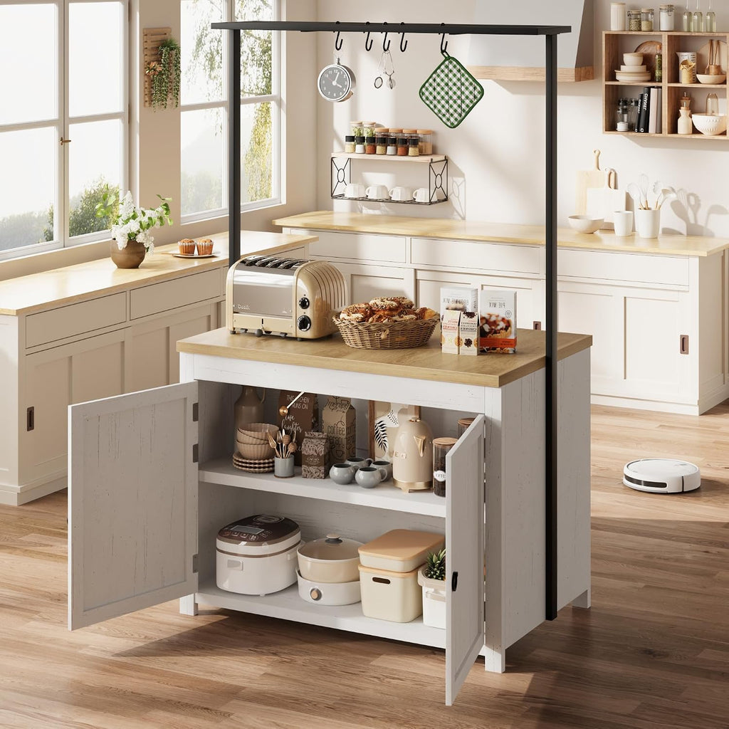 42" White Natural Heavy Duty Kitchen Island Cart