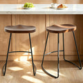 24" Walnut Saddle Seat Metal Base Bar Stools Set of 2