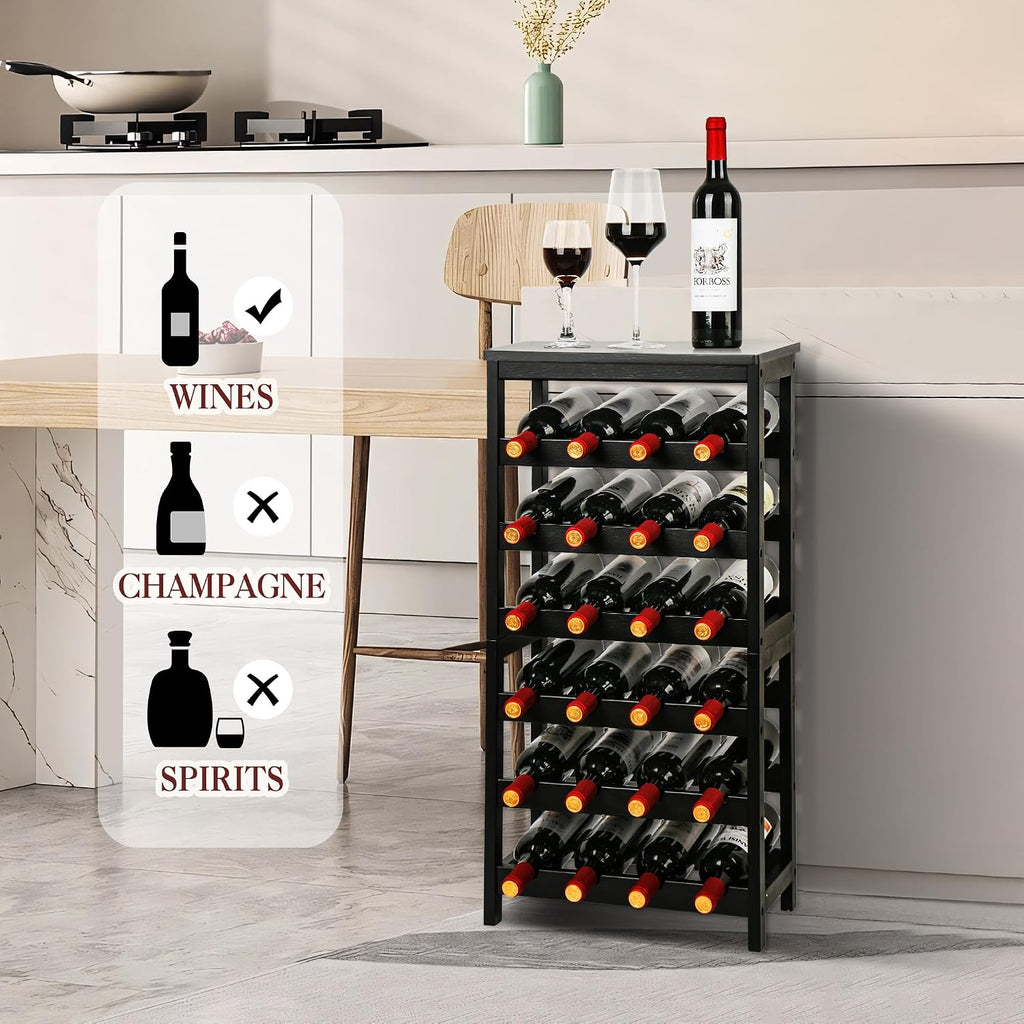 Black Bamboo 24 Bottle Freestanding Wine Rack