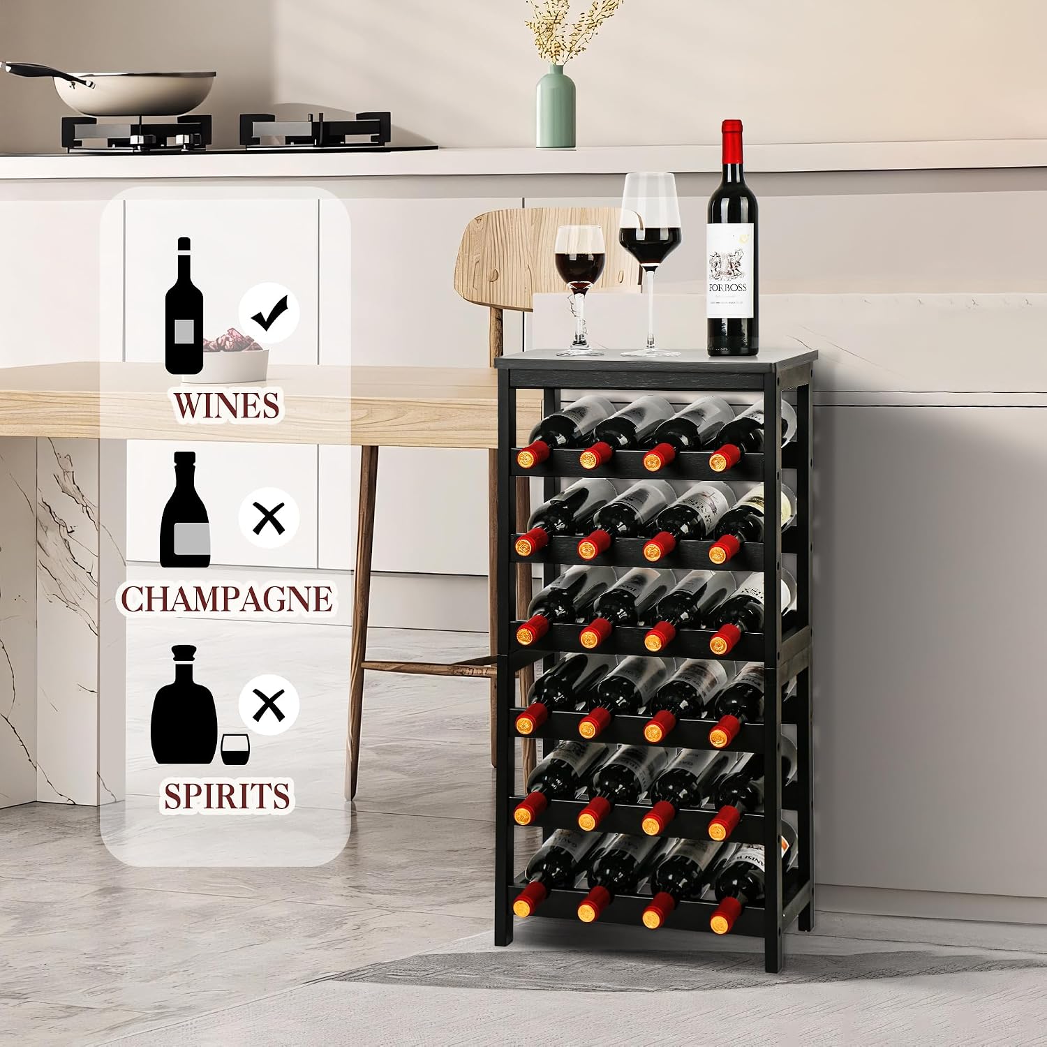Black Bamboo 24 Bottle Freestanding Wine Rack