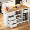59" White Rubberwood Kitchen Island With Drop Leaf