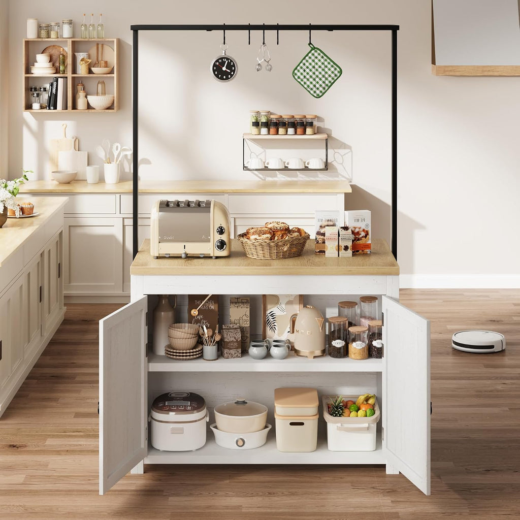 42" White Natural Heavy Duty Kitchen Island Cart