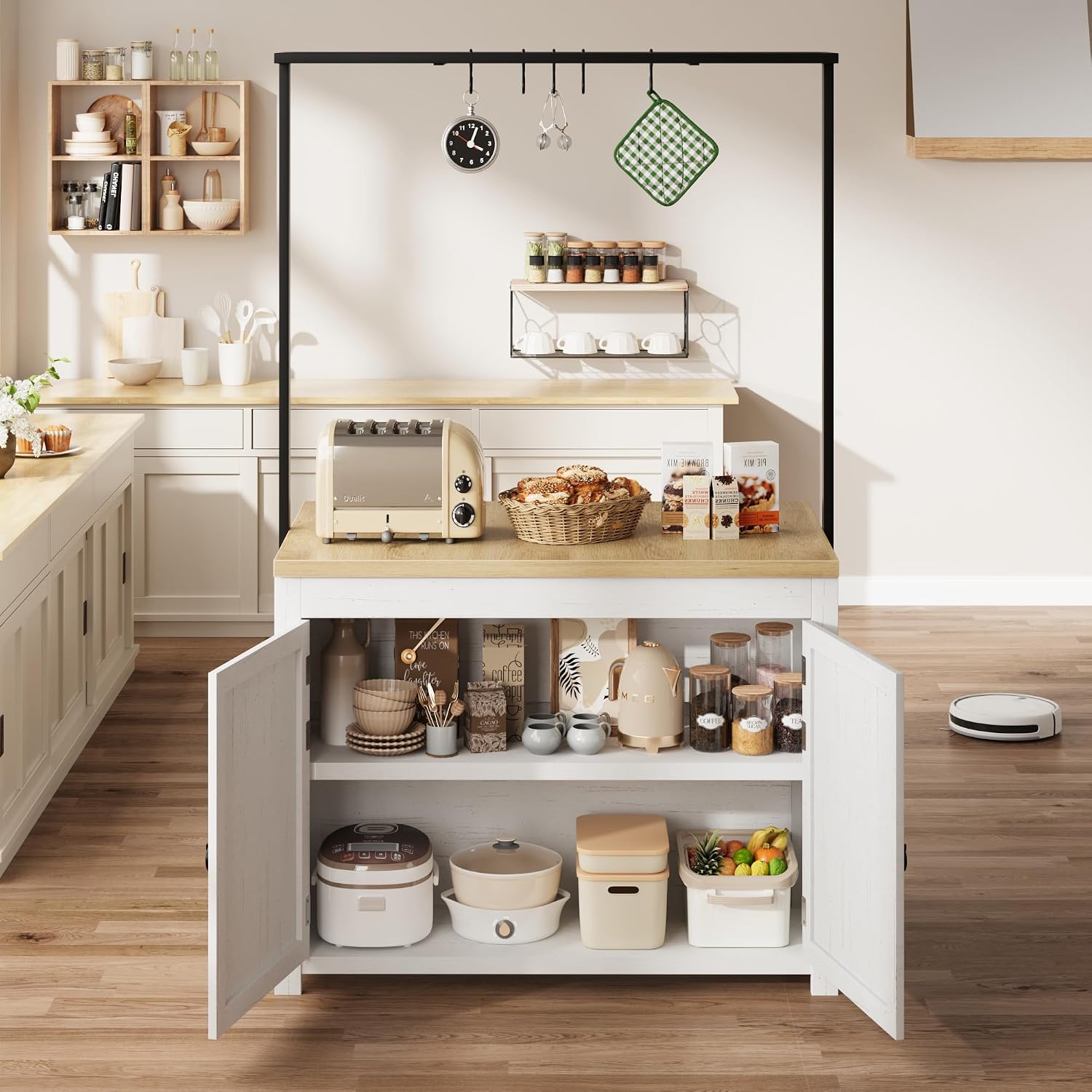42" White Natural Heavy Duty Kitchen Island Cart