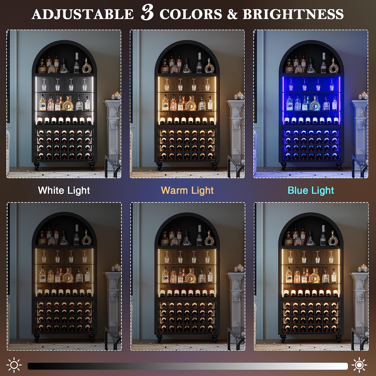 71" Black LED Arched Wine Coffee Bar Cabinet