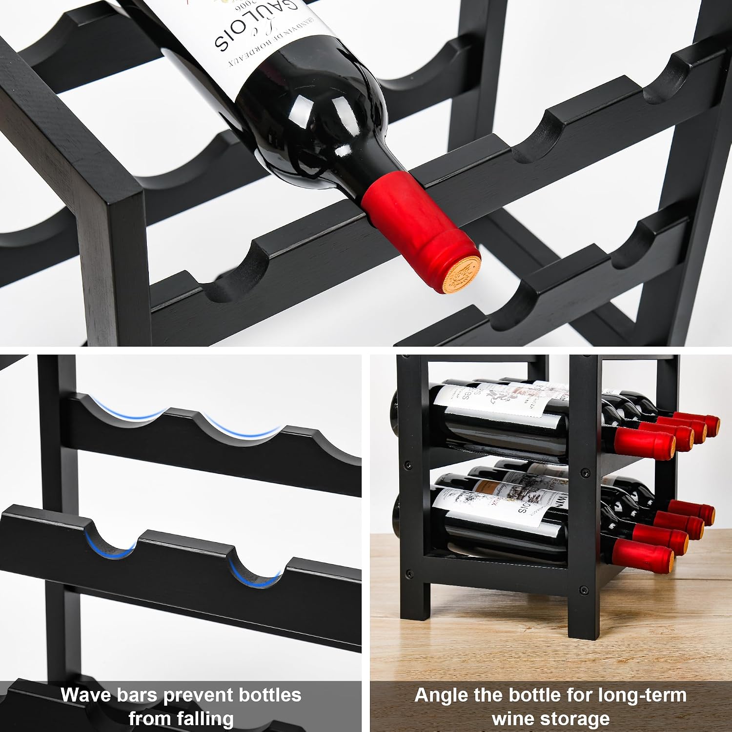 Black Bamboo 24 Bottle Freestanding Wine Rack