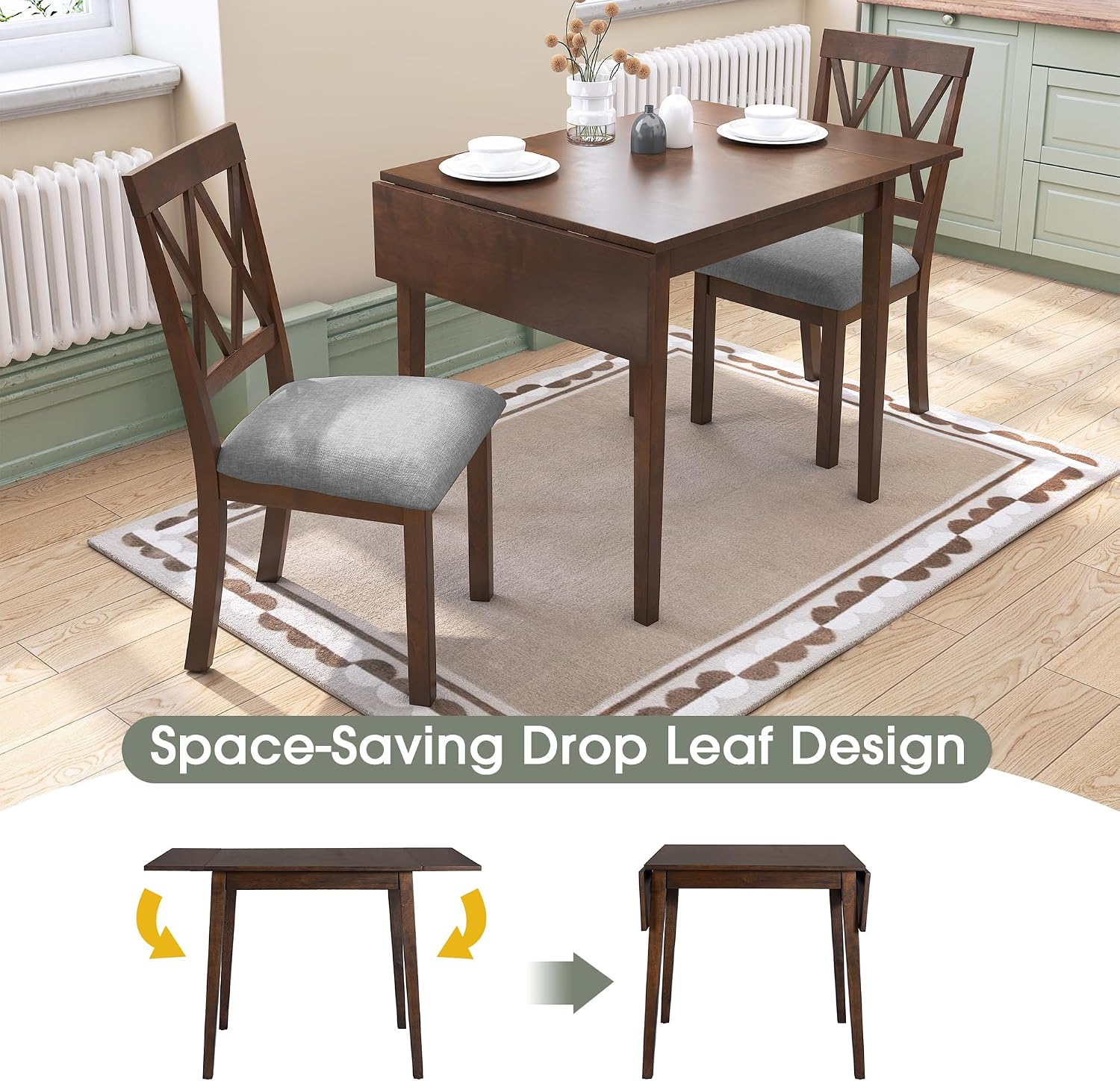 Brown 3pc Drop Leaf Dining Set