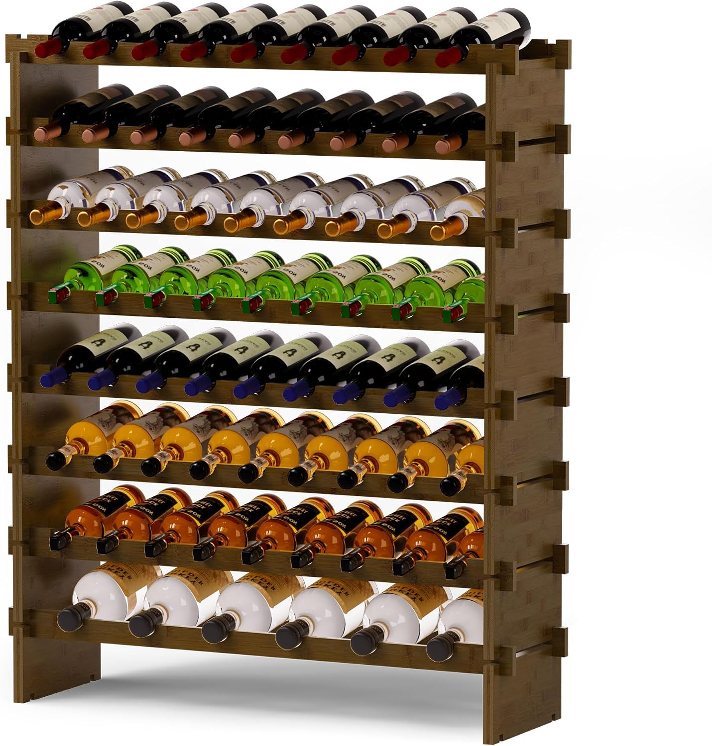 Walnut Bamboo 69 Bottle Freestanding Wine Rack
