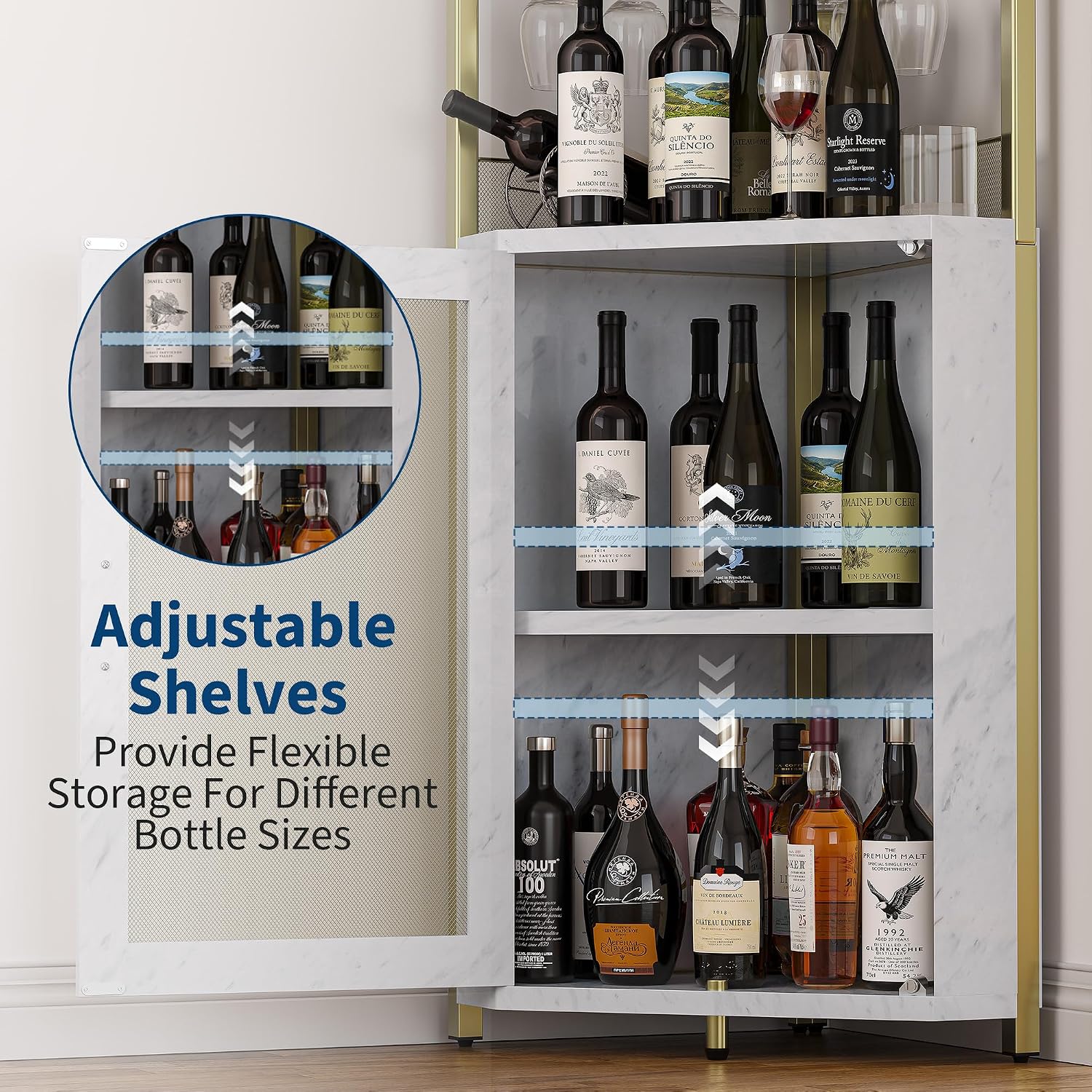 Gold Industrial Barn Door Corner Wine Cabinet