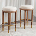 26" Beige Linen Round Farmhouse Bar Stools Set of 2