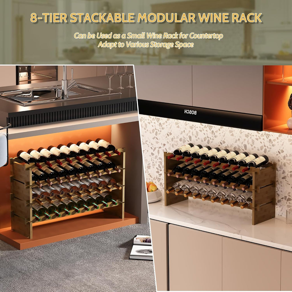 Walnut Bamboo 69 Bottle Freestanding Wine Rack