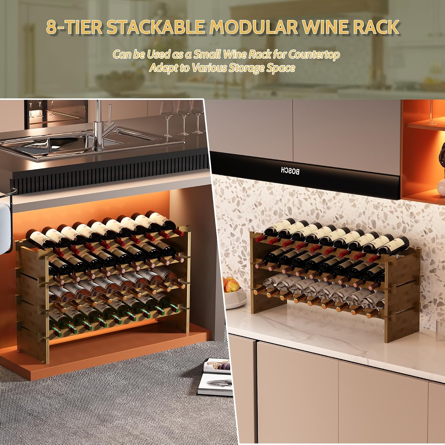 Walnut Bamboo 69 Bottle Freestanding Wine Rack