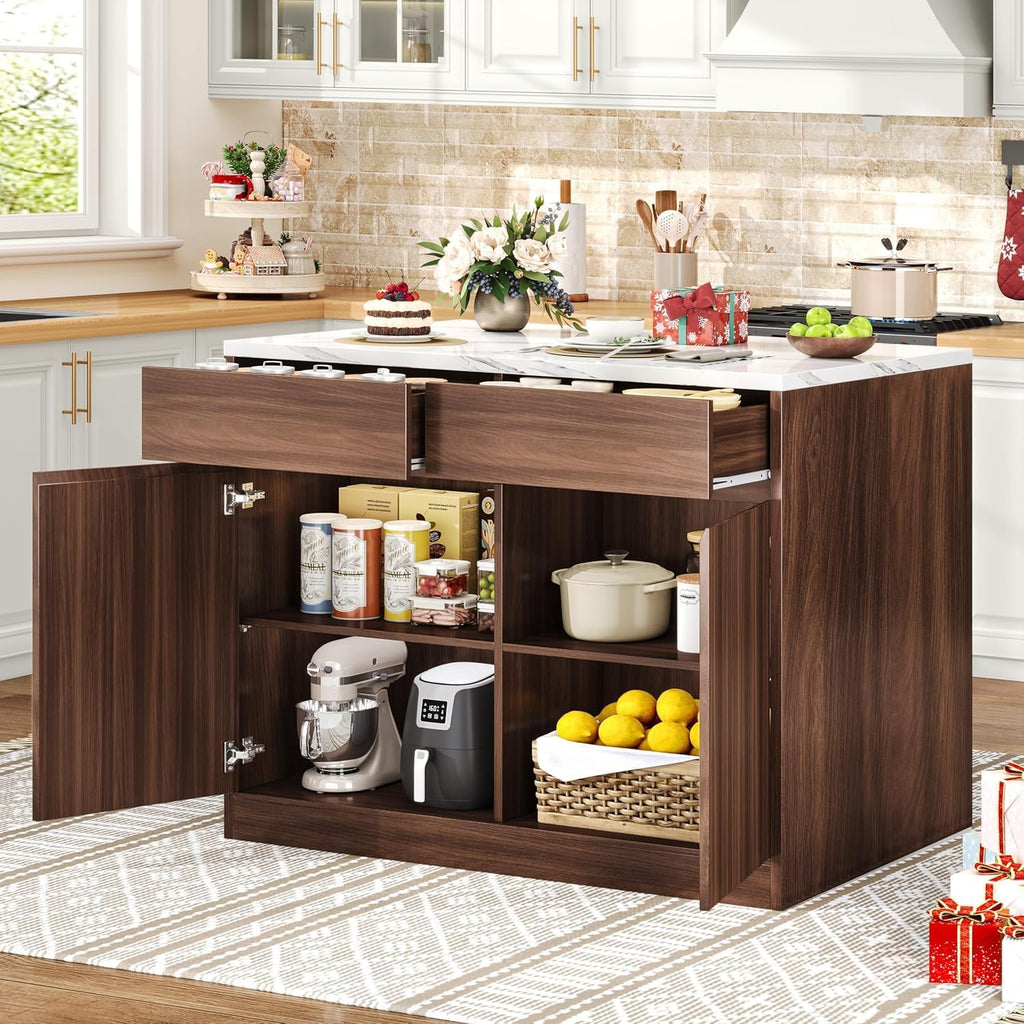 47.2" Walnut Faux Marble Kitchen Island
