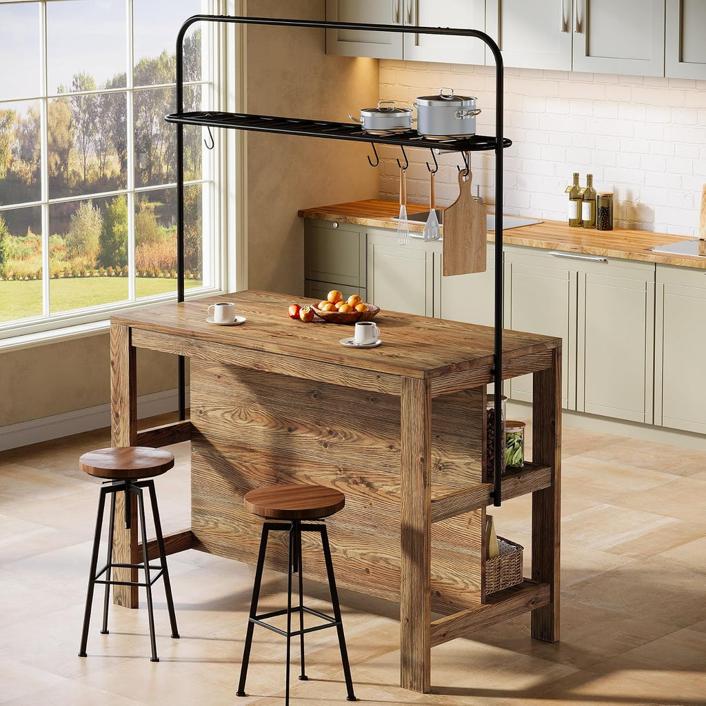 47" Rustic Brown Solid Wood Kitchen Island