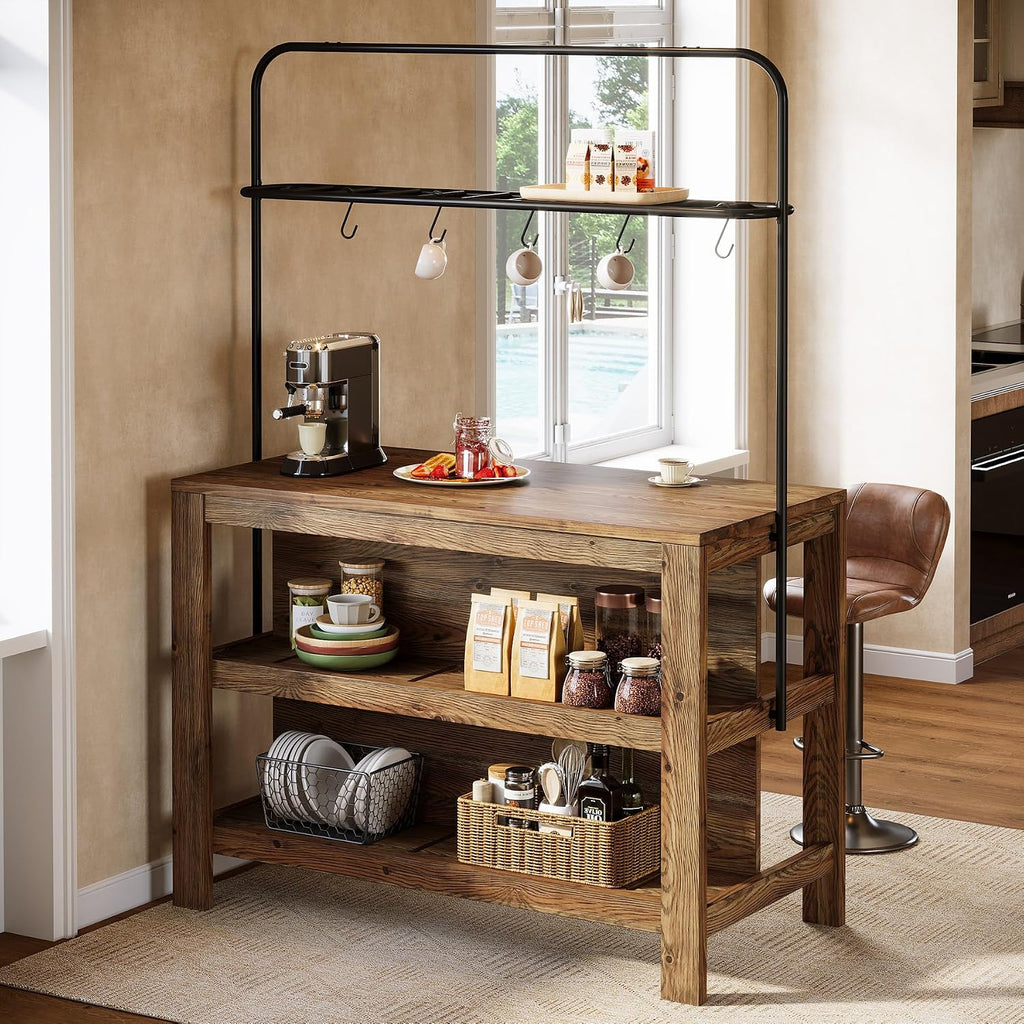 47" Rustic Brown Solid Wood Kitchen Island