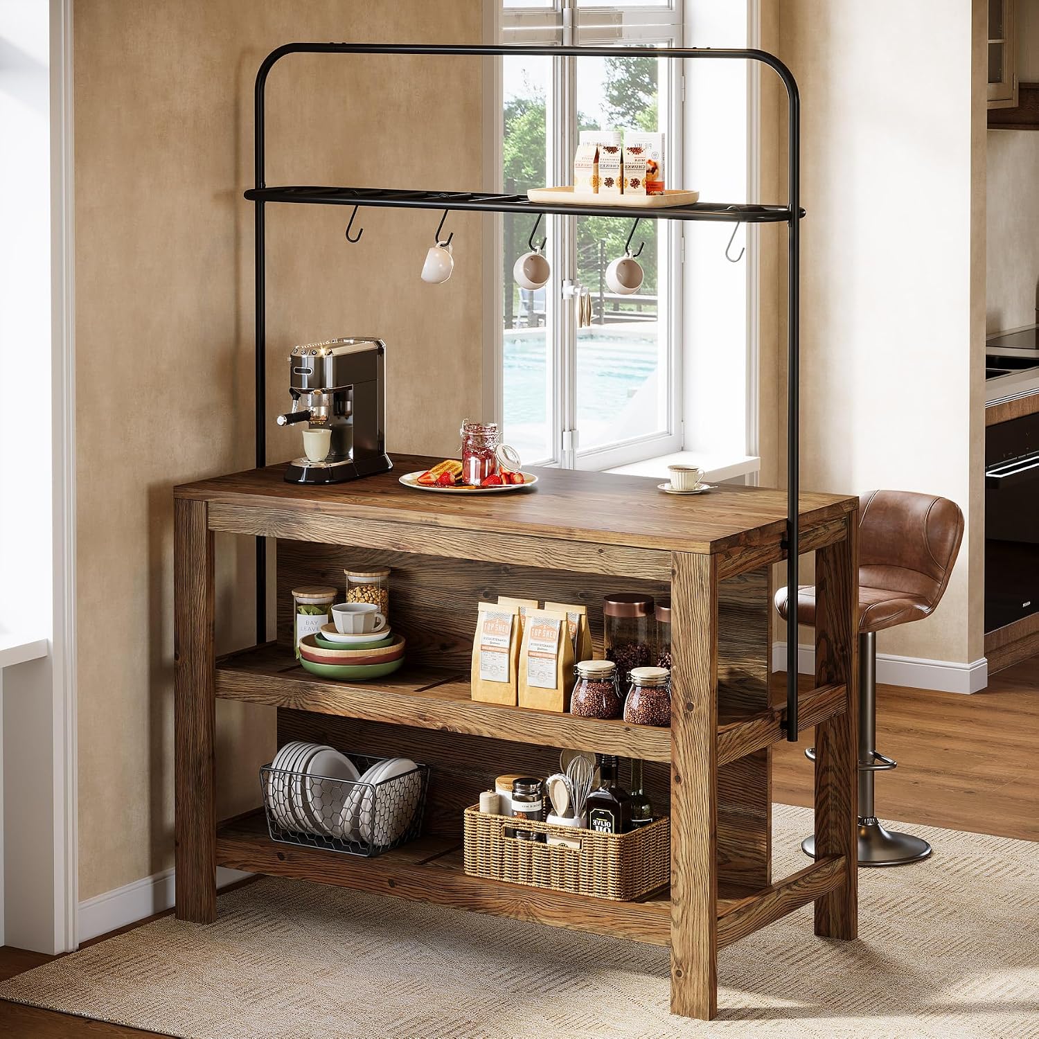 47" Rustic Brown Solid Wood Kitchen Island