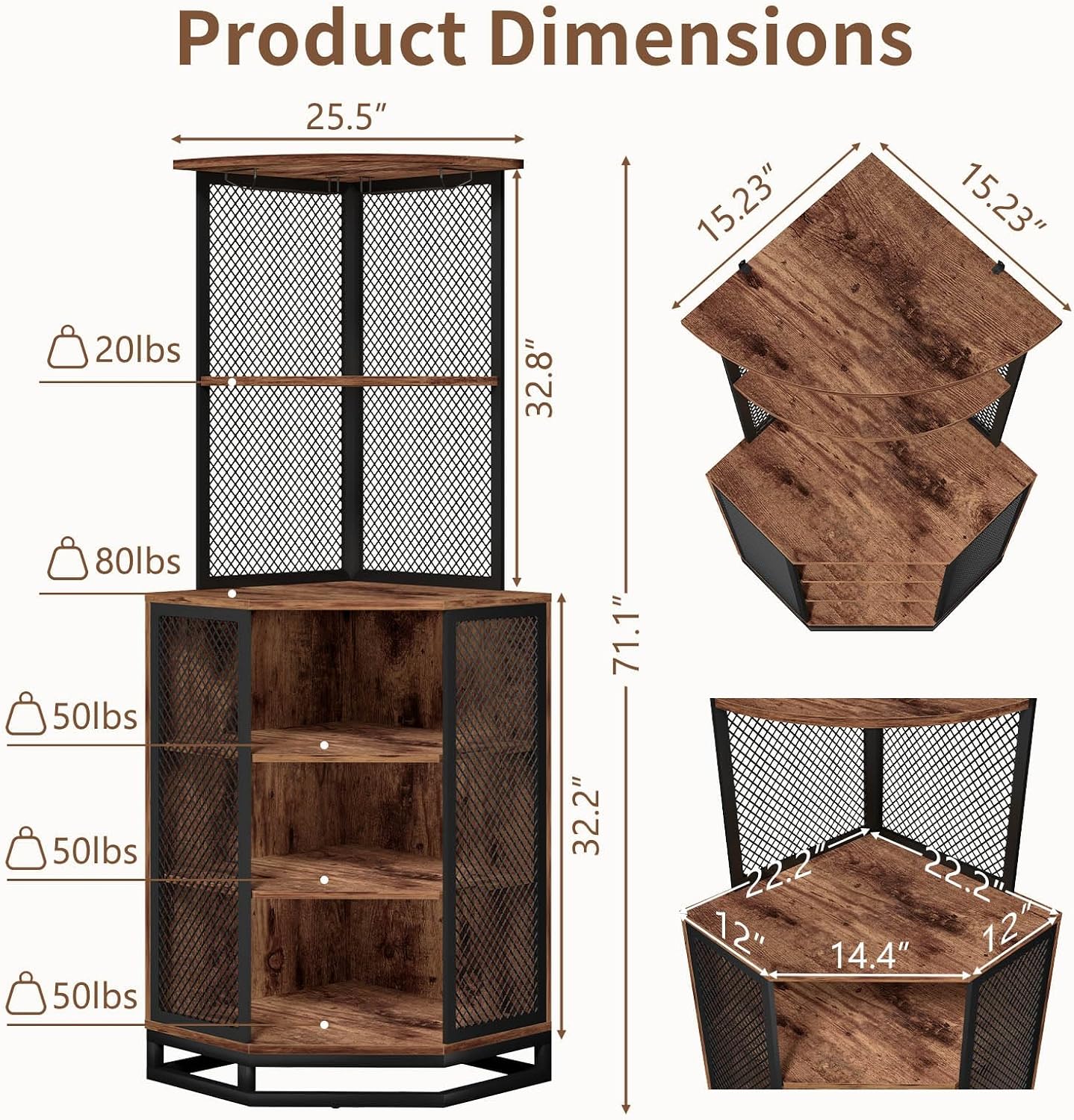 71" Rustic Brown Corner Wine Bar Cabinet