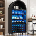 71" Black LED Arched Wine Coffee Bar Cabinet